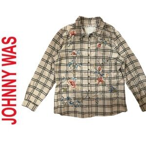 Johnny Was Coastal Cowgirl Made in US Lorie Floral Embroidered Plaid Button Down